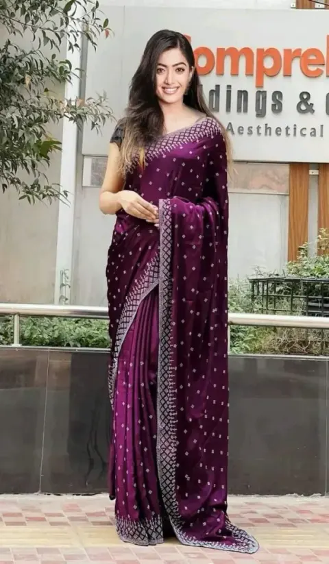 Purple Embroidered Georgette Saree