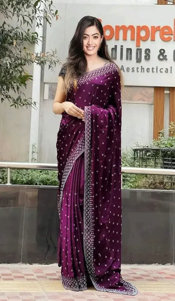 Purple Embroidered Georgette Saree