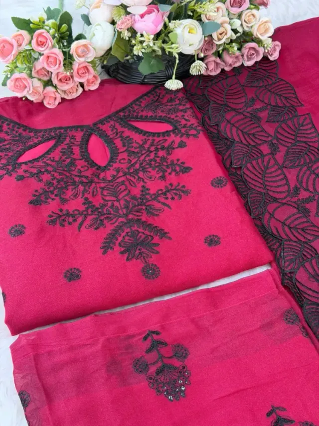 Embroidered Kurta with Palazzo & Dupatta 4-Piece For Women - Shopemart 1