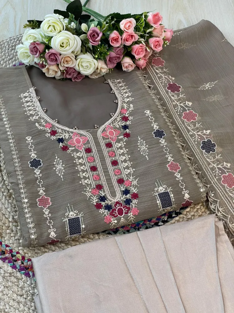 Premium Embroidered Shiffon Georgette 4-Piece For Women - Shopemart 1