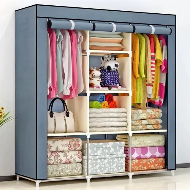 Portable Cloth And Storage Wardrobe Cabinet - Grey