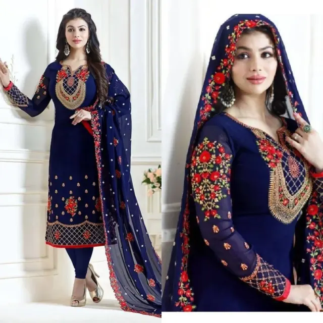 Elegant Navy blue Embroidered Salwar Kameez with Dupatta – Blunel - Shopemart