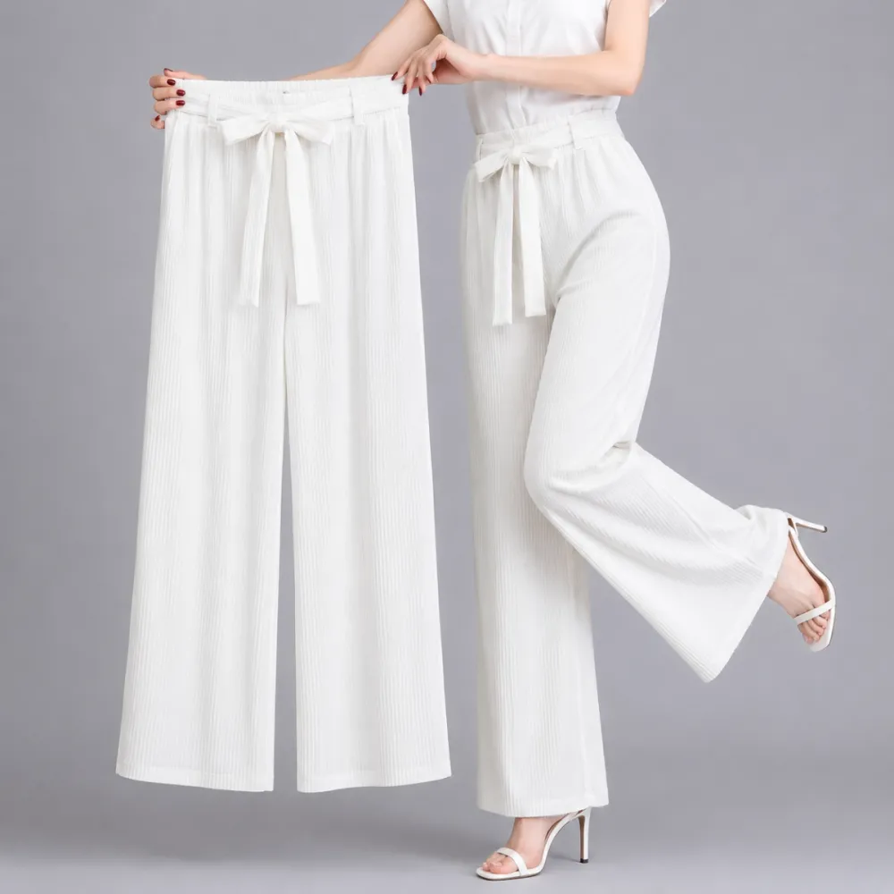 Pleated Georgette High Waist Wide Leg Palazzo Pants for Women - Shopemart 1