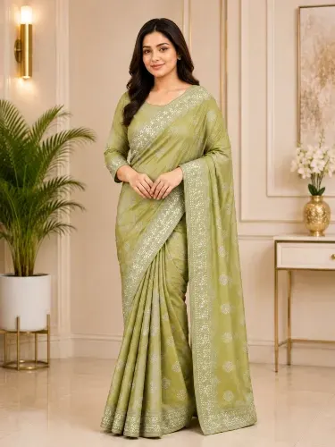 Designer Saree with Premium Jimmy Choo Fabric & Heavy Embroidery - Shopemart