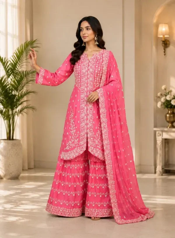 Misty Embroidered Jimmy Chu Georgette Sharara Suit Set