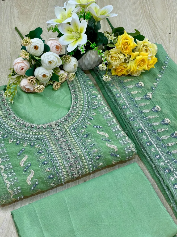 Premium Embroidered Shiffon Georgette 4-Piece For Women - Shopemart 1
