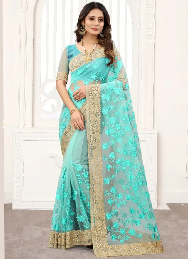 Designer pest Georgette Saree with Gold Embroidery – Elegant Designer Party Wear Saree - Shopemart
