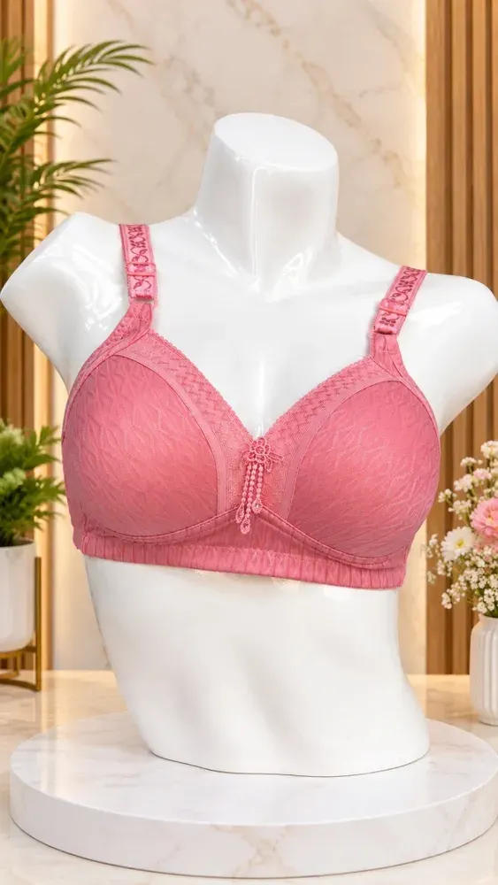 Pink Front Closure Full Coverage Wide Strap Comfort Bra