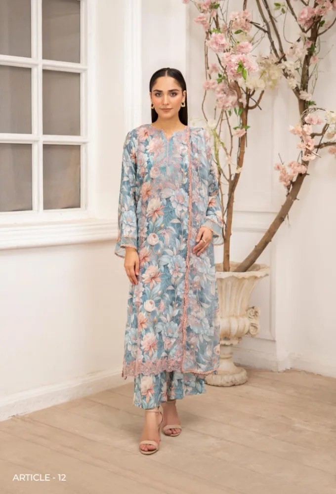 Gulljee Ziva Embroidered Digital Printed Lawn - Shopemart 1