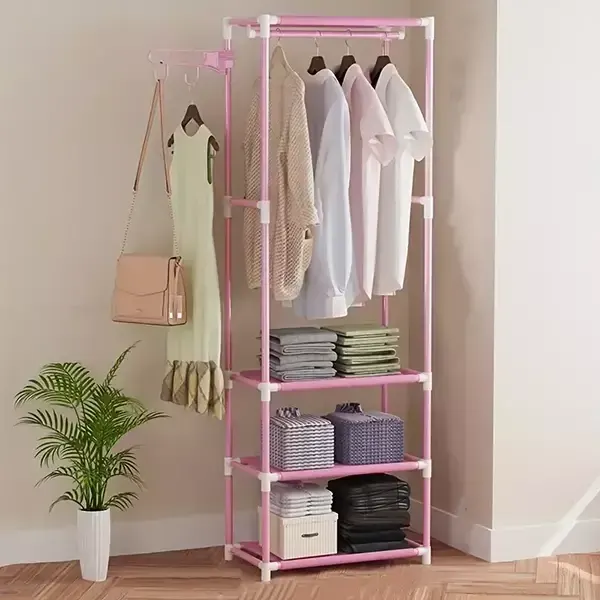Stainless Steel Square Clothing Rack - pink