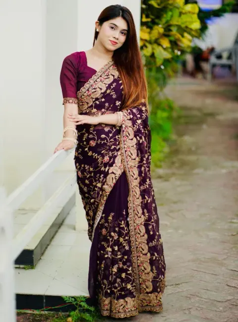 Luxury Designer Saree with Embroidery, Golden Zari & Multi-Thread Stone Work S-4083 PU