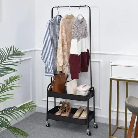 2 Layers Storage Basket Standing Clothes Organizer Rack