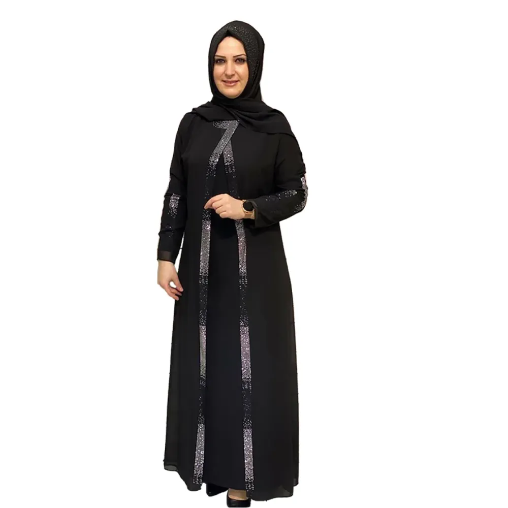 Black Stone Work Irani Abaya Borka