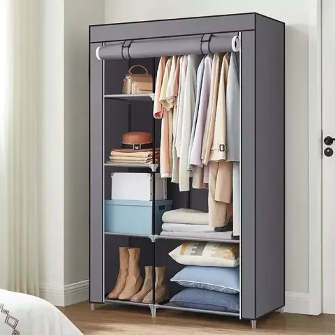 Portable Cloth And Storage Wardrobe Cabinet - Gray