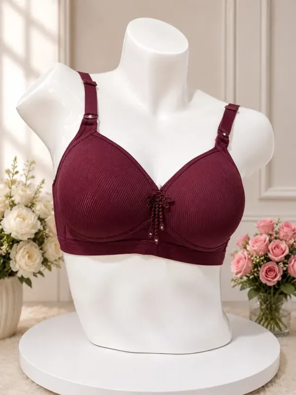 Maroon Front Closure Full Coverage Wide Strap Comfort Bra