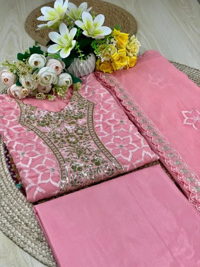 Premium Embroidered Shiffon Georgette 4-Piece For Women - Shopemart 1