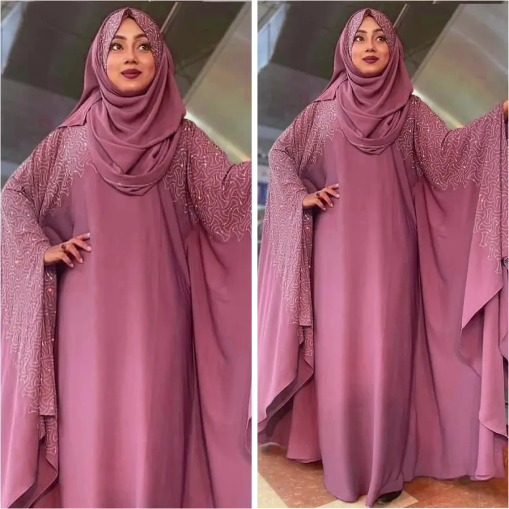 Rose Pink Stone Work Butterfly Irani Abaya Borka