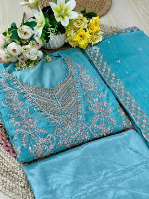 Premium Embroidered Shiffon Georgette 4-Piece For Women - Shopemart 1