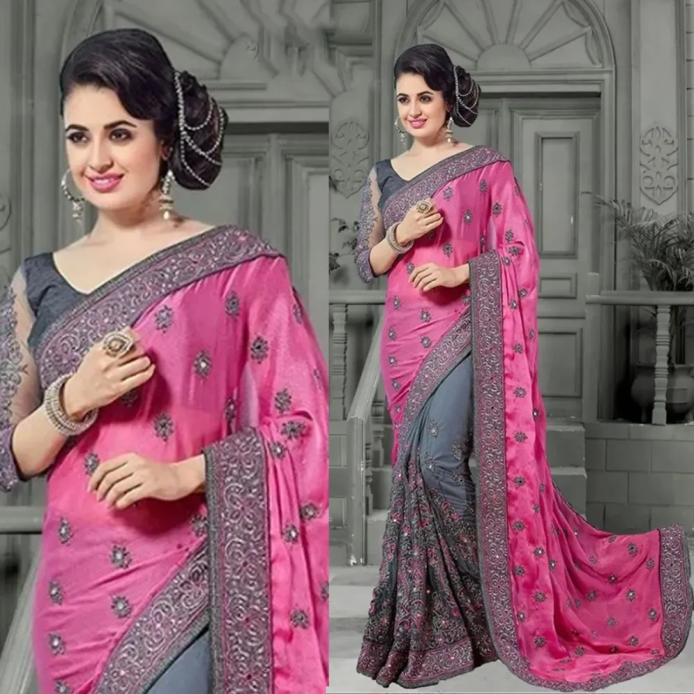 Georgette Embroidered Saree for Women - Shopemart