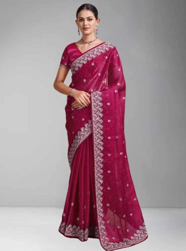 Luxury Designer Saree with Embroidery & Silver Zari Work - Shopemart 1