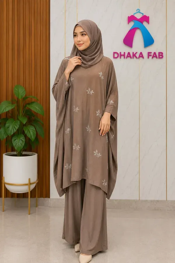 Biscuit Casual Embroidered Kaftan Set – Premium CEY Fabric
