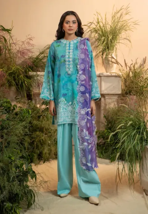 Gulljee Pakistani Organza Embroidered Digital Printed Lawn 3-Piece Suit - Shopemart 1