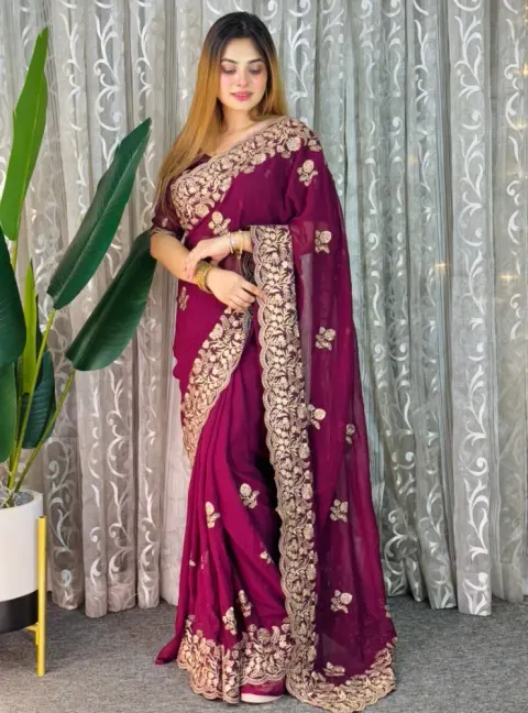Luxury Designer Saree with Embroidery & Golden Zari Work - Shopemart 1