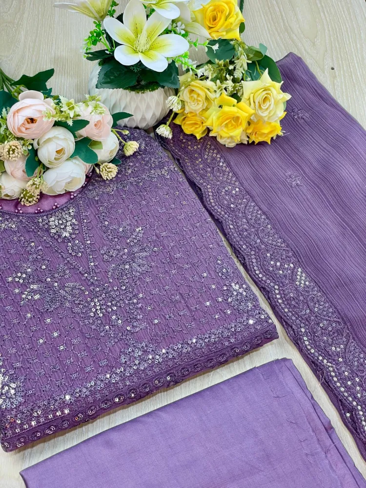 Premium Embroidered Shiffon Georgette 4-Piece For Women - Shopemart 1