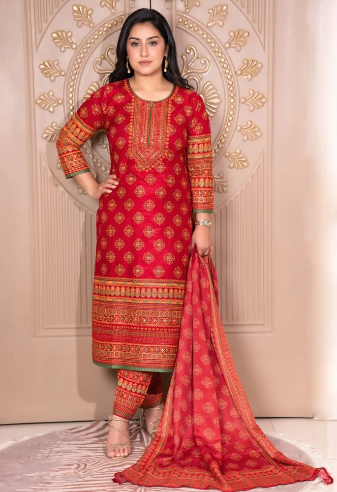 Noor Elegance Cotton Three Piece Set - Shopemart