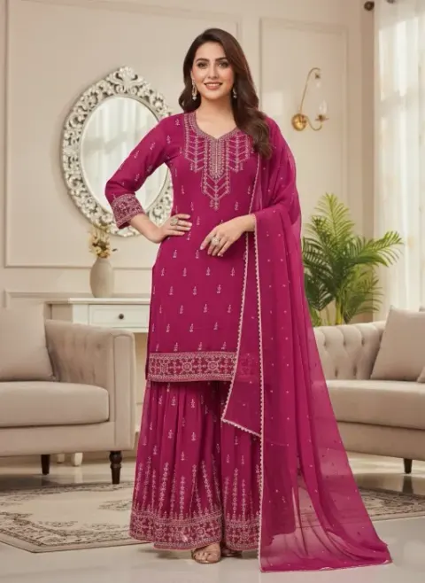 Embroidered Georgette Sharara Suit Set - Shopemart 1