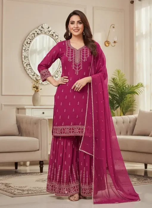 Embroidered Georgette Sharara Suit Set - Shopemart 1