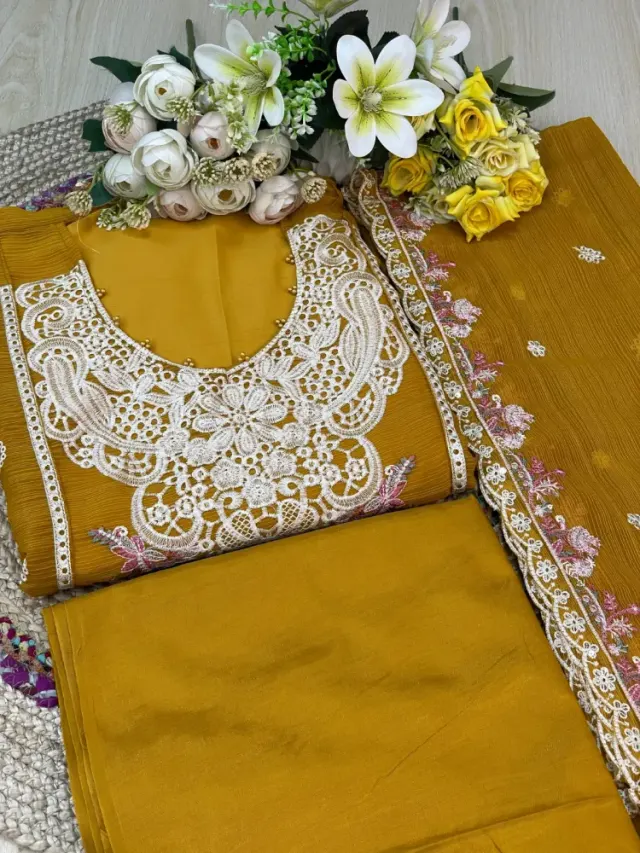 Premium Embroidered Shiffon Georgette 4-Piece For Women - Shopemart 1