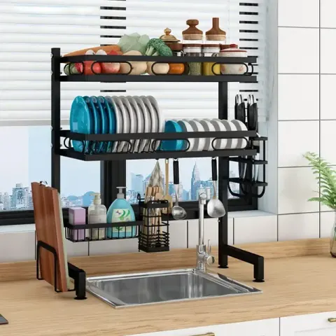 Double Tier Dish Drainer Rack Over Sink