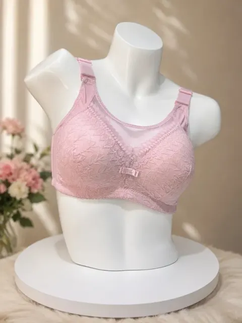 Pink Elegant Floral Lace Full Coverage Comfort Bra
