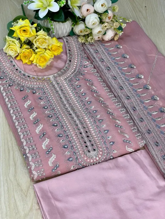 Premium Embroidered Shiffon Georgette 4-Piece For Women - Shopemart 1