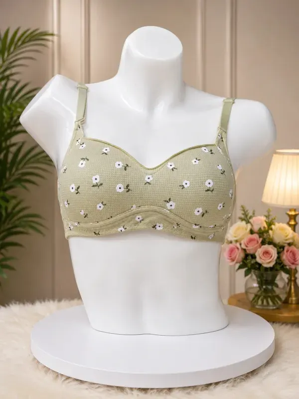 Olive Premium Floral Wireless Padded Bra | Soft Comfort Everyday Bra