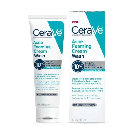 Cerave 10% Benzoyl Peroxide Acne Foaming Cream Wash 150ml — CERAVE face wash