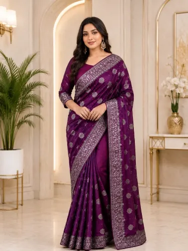 Designer Saree with Premium Jimmy Choo Fabric & Heavy Embroidery - Shopemart