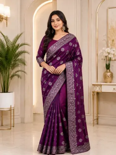 Designer Saree with Premium Jimmy Choo Fabric & Heavy Embroidery - Shopemart
