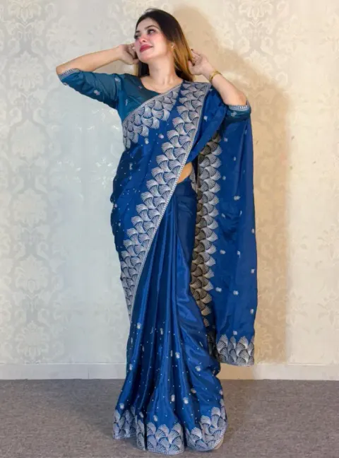 Luxury Designer Saree with Embroidery & Silver Zari Work S-4077 TO