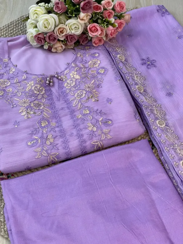Premium Embroidered Shiffon Georgette 4-Piece For Women - Shopemart 1