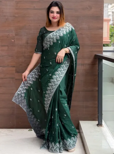 Luxury Designer Saree with Embroidery & Silver Zari Work - Shopemart 1