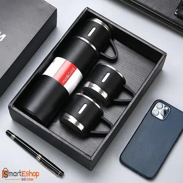 Stainless Steel Vacuum Flask Set - Black