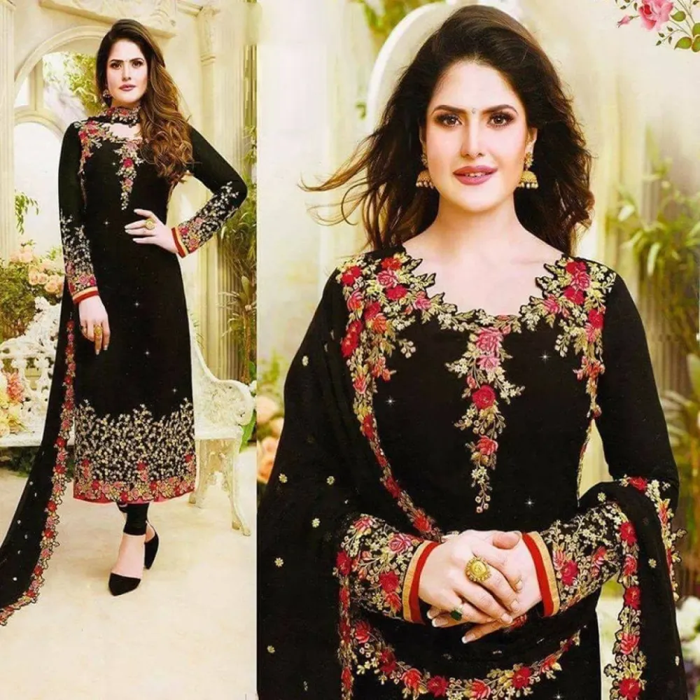 Black Embroidered Georgette Semi-Stitched Salwar Suit