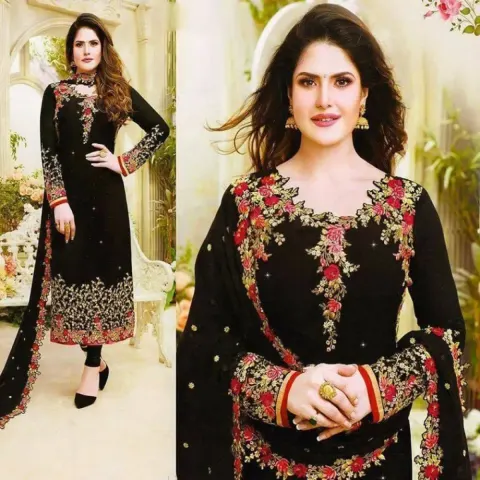 Black Embroidered Georgette Semi-Stitched Salwar Suit