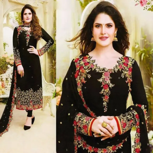 Black Embroidered Georgette Semi-Stitched Salwar Suit