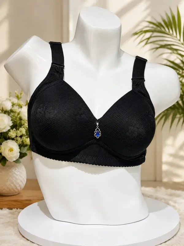 Black Front Closure Full Coverage Wide Strap Comfort Bra