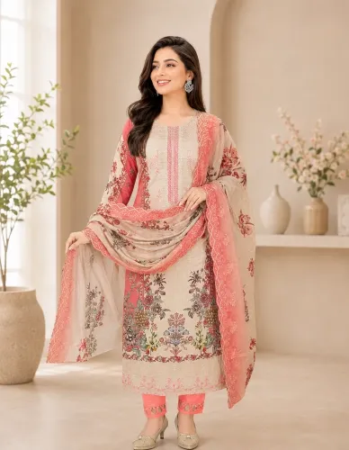 Premium Soft Cotton Digital Print, Embroidered & Sequin Work 3-Piece Salwar Kameez - Shopemart