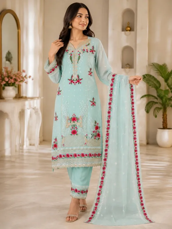 Premium Star Georgette Embroidered 4-Piece for Women