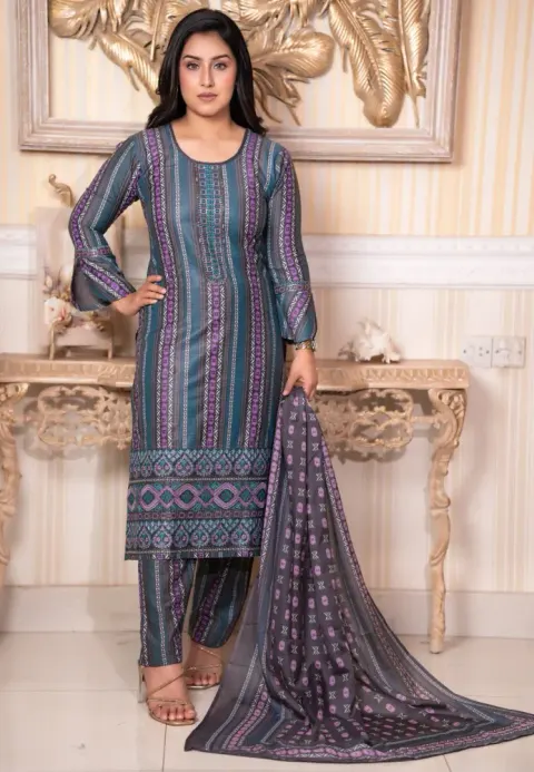 Noor Elegance Rewan Cotton Three Piece Set - Shopemart